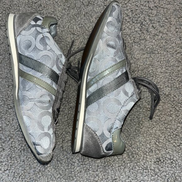 COACH KATHLEEN SIGNATURE LOGO GRAY SNEAKERINAS BALLET FLAT SNEAKERS 6M - Picture 6 of 8